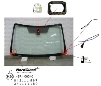 Челно стъкло NordGlass за FORD TRANSIT CONNECT (P65, P70, P80) товарен от 2002 до 2013