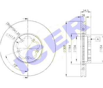 Спирачен диск вентилиран Ø300mm ICER за FORD TRANSIT платформа от 2006 до 2014
