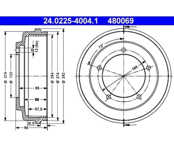 Спирачен барабан ATE за FORD TRANSIT (E) платформа от 1991 до 1994