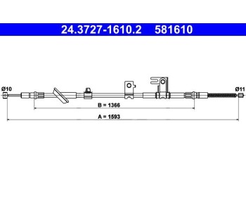 Жило ръчна спирачка ATE за HONDA JAZZ II (GD, GE3, GE2) от 2001 до 2008