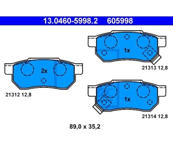 Комплект спирачни накладки ATE за HONDA CIVIC VI (EJ, EK) седан от 1995 до 2001