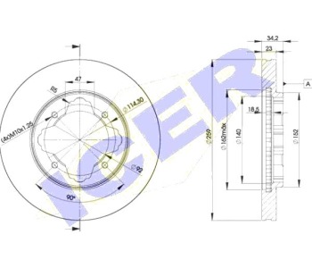 Спирачен диск вентилиран Ø259mm ICER за HONDA ACCORD IV (CB) седан от 1989 до 1993