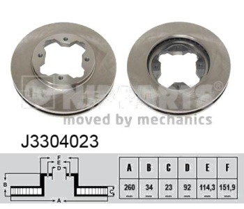 Спирачен диск вентилиран Ø260mm NIPPARTS за HONDA ACCORD V (CE, CF) европейски от 1995 до 1998