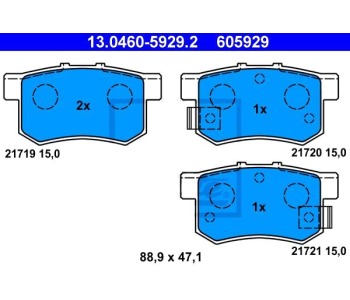 Комплект спирачни накладки ATE за HONDA CIVIC VI (EJ, EK) седан от 1995 до 2001