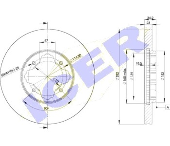 Спирачен диск вентилиран Ø282mm ICER за HONDA ACCORD V (CC, CD) седан от 1992 до 1997