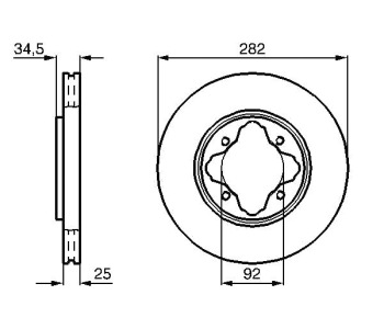 Спирачен диск вентилиран Ø282mm BOSCH за HONDA ACCORD V (CE) комби от 1993 до 1998
