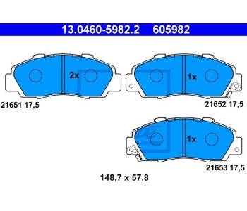 Комплект спирачни накладки ATE за HONDA CIVIC VI (MB, MC) комби от 1998 до 2001