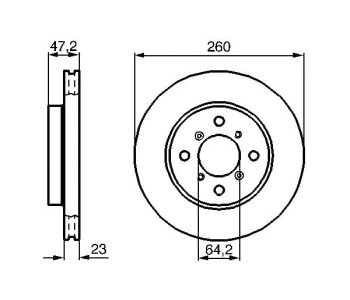 Спирачен диск вентилиран Ø260mm BOSCH за HONDA ACCORD VI (CK, CG, CH, CF8) седан от 1997 до 2003