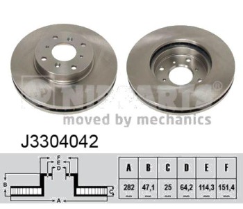 Спирачен диск вентилиран Ø282mm NIPPARTS за HONDA ACCORD VI (CK, CG, CH, CF8) седан от 1997 до 2003