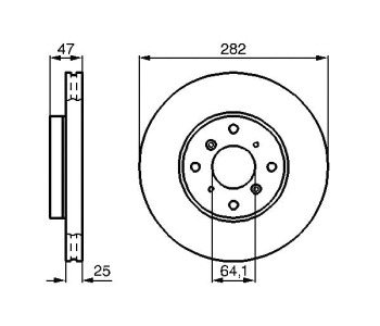 Спирачен диск вентилиран Ø282mm BOSCH за HONDA ACCORD VI (CH, CL) хечбек от 1999 до 2002