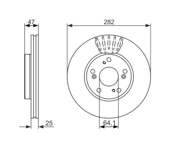 Спирачен диск вентилиран Ø282mm BOSCH за HONDA ACCORD VI (CK, CG, CH, CF8) седан от 1997 до 2003