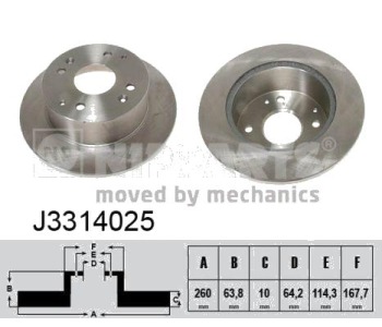 Спирачен диск плътен Ø260mm NIPPARTS за HONDA ACCORD VI (CK, CG, CH, CF8) седан от 1997 до 2003