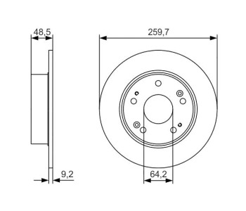 Спирачен диск плътен Ø260mm BOSCH за HONDA ACCORD VI (CK, CG, CH, CF8) седан от 1997 до 2003