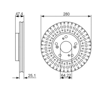 Спирачен диск вентилиран Ø280mm BOSCH за HONDA CIVIC IX (FK) хечбек от 2012 до 2015