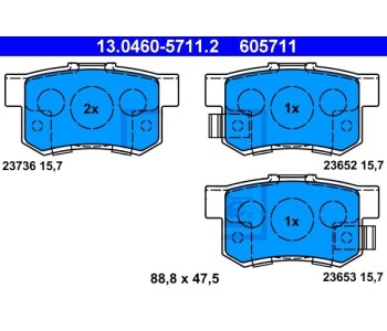 Комплект спирачни накладки ATE за HONDA ACCORD VII (CL, CN) от 2003 до 2012