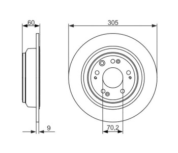 Спирачен диск плътен Ø305mm BOSCH за HONDA ACCORD VIII (CW) комби от 2008 до 2012