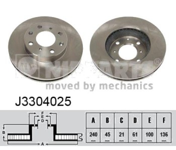 Спирачен диск вентилиран Ø240mm NIPPARTS за HONDA CIVIC VI (EJ, EK) хечбек от 1995 до 2001