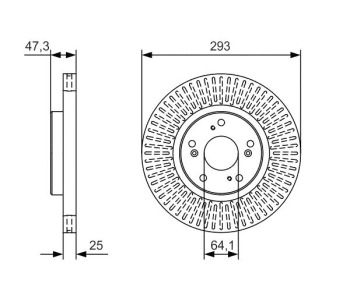 Спирачен диск вентилиран Ø293mm BOSCH за HONDA CIVIC IX (FK) хечбек от 2012 до 2015