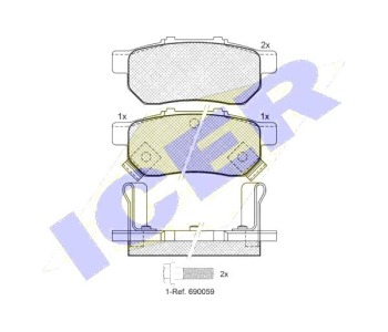 Комплект спирачни накладки Ultra Premium ICER за HONDA CIVIC VI (EJ, EK) седан от 1995 до 2001