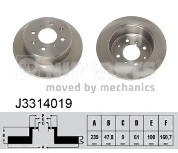 Спирачен диск плътен Ø239mm NIPPARTS за HONDA CIVIC VI (EJ, EK) хечбек от 1995 до 2001