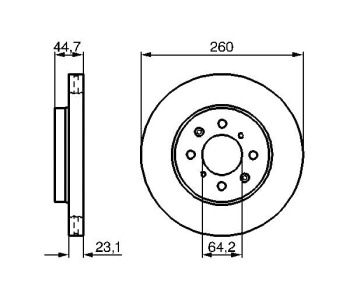 Спирачен диск вентилиран Ø260mm BOSCH за HONDA CIVIC VII (EU, EP, EV) хечбек от 1999 до 2006
