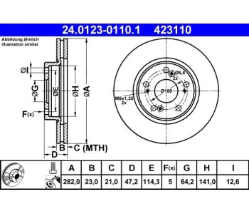 Спирачен диск вентилиран Ø282mm ATE за HONDA CIVIC VIII (FN, FK) хечбек от 2005 до 2011