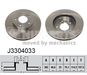 Спирачен диск вентилиран Ø282mm NIPPARTS за HONDA INTEGRA (DC2, DC4) купе от 1993 до 2001