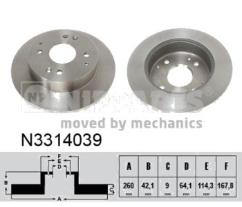 Спирачен диск плътен Ø260mm NIPPARTS за HONDA PRELUDE V (BB) от 1996 до 2001