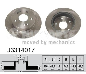 Спирачен диск плътен Ø260mm NIPPARTS за HONDA PRELUDE V (BB) от 1996 до 2001