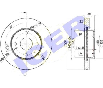 Спирачен диск вентилиран Ø235mm ICER за MAZDA 323 F IV (BG) от 1987 до 1994