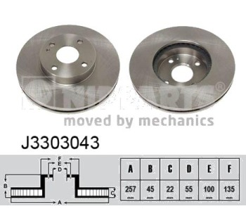 Спирачен диск вентилиран Ø257mm NIPPARTS за MAZDA 323 F IV (BG) от 1987 до 1994