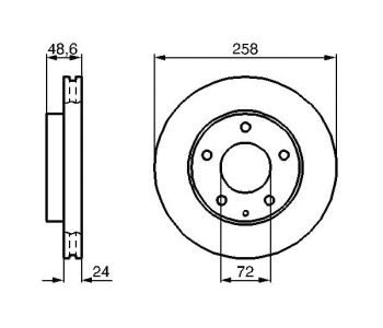 Спирачен диск вентилиран Ø258mm BOSCH за MAZDA MX-6 (GE) от 1991 до 1997