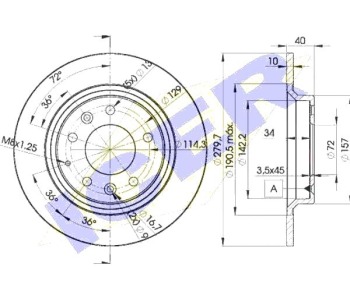 Спирачен диск плътен Ø280mm ICER за MAZDA 6 (GY) комби от 2002 до 2007