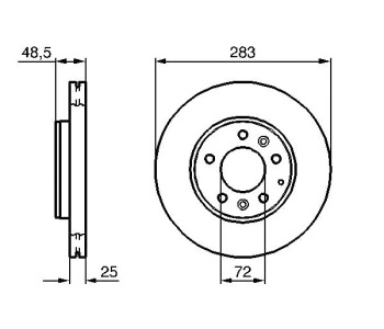 Спирачен диск вентилиран Ø283mm BOSCH за MAZDA 6 (GG) хечбек от 2002 до 2008