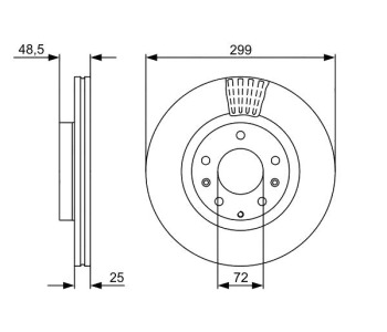 Спирачен диск вентилиран Ø299mm BOSCH за MAZDA 6 (GH) седан от 2007 до 2013