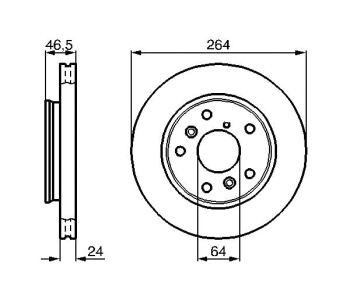 Спирачен диск вентилиран Ø264mm BOSCH за MAZDA 626 III (GD) хечбек от 1987 до 1992