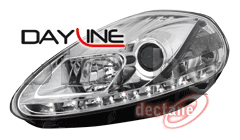 Кристални фарове DEVIL EYES - хром, к-т ляв+десен с диоди, лупа и мигач за FIAT PUNTO GRANDE (199) от 2005 до 2012