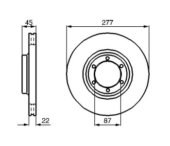Спирачен диск вентилиран Ø277mm BOSCH за MITSUBISHI L300 (P0_V, P1_V, P_2V) товарен от 1986 до 2013