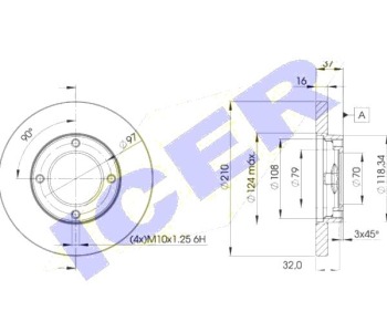 Спирачен диск плътен Ø210mm ICER за MITSUBISHI L200 (K3_T, K2_T, K1_T, K0_T) от 1986 до 1996