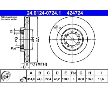 Спирачен диск вентилиран Ø314mm ATE за MITSUBISHI L200 (K7_T, K6_T) от 1996 до 2007