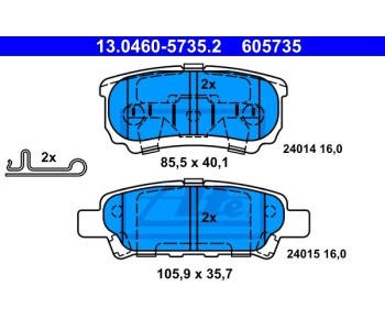 Комплект спирачни накладки ATE за MITSUBISHI LANCER VII (CS_W, CT_W) комби от 2003 до 2009