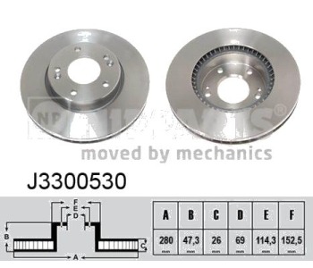 Спирачен диск вентилиран Ø280mm NIPPARTS за MITSUBISHI OUTLANDER II (CW_W) от 2006 до 2012
