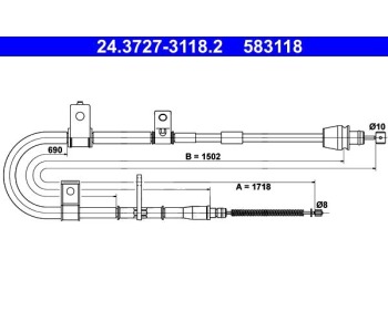 Жило ръчна спирачка ATE за HYUNDAI ELANTRA (XD) седан от 2000 до 2006