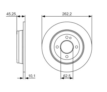 Спирачен диск плътен Ø262mm BOSCH за HYUNDAI ACCENT IV (RB) седан от 2010 до 2016