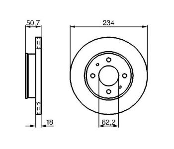 Спирачен диск вентилиран Ø234mm BOSCH за HYUNDAI ATOS (MX) от 1997 до 2014