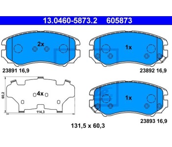 Комплект спирачни накладки ATE за HYUNDAI COUPE (GK) от 2001 до 2009