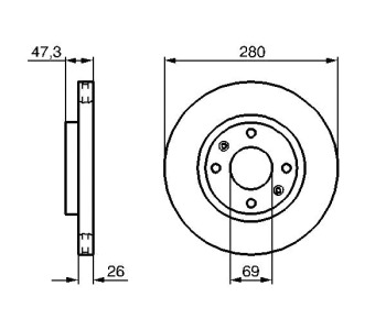 Спирачен диск вентилиран Ø280mm BOSCH за HYUNDAI ELANTRA (XD) хечбек от 2000 до 2006