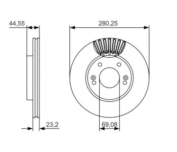 Спирачен диск вентилиран Ø280mm BOSCH за HYUNDAI i30 (PDE, PD) от 2016