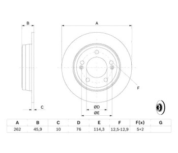 Спирачен диск плътен Ø262mm BOSCH за HYUNDAI ELANTRA (MD, UD) седан от 2010 до 2015