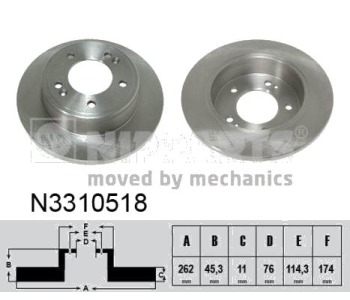 Спирачен диск плътен Ø262mm NIPPARTS за HYUNDAI ELANTRA (MD, UD) седан от 2010 до 2015